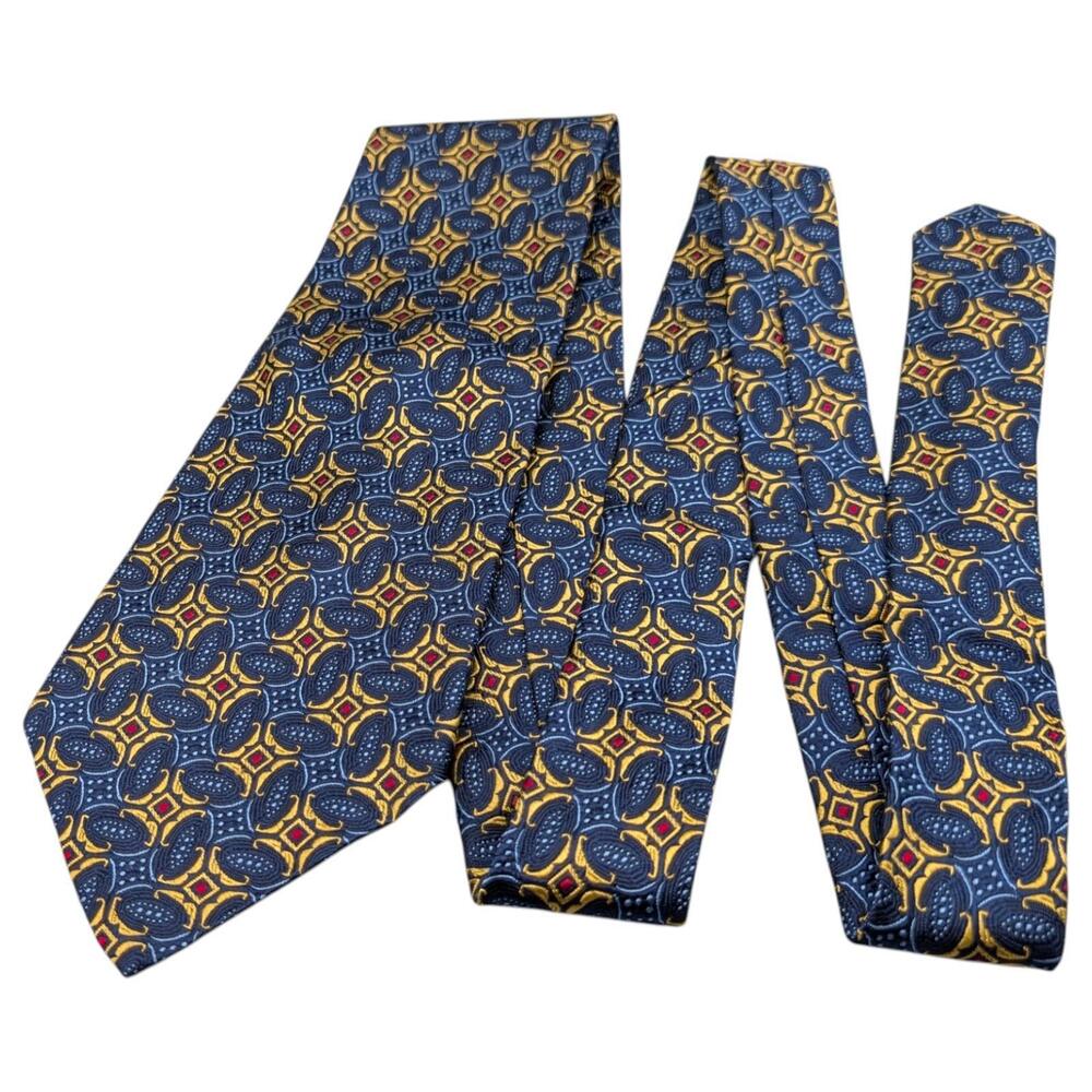 Robert Talbott Best of Class Tie Mens 56" Silk Blue Gold Stars Ovals Baroque VTG - Picture 7 of 9